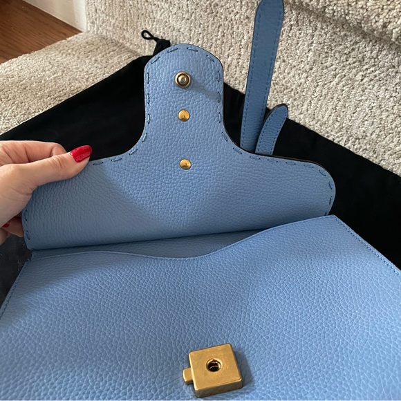 Gucci Marmont Top Handle Blue Pebbled Calfskin Leather Crossbody Satchel Handbag - Picture 7 of 10